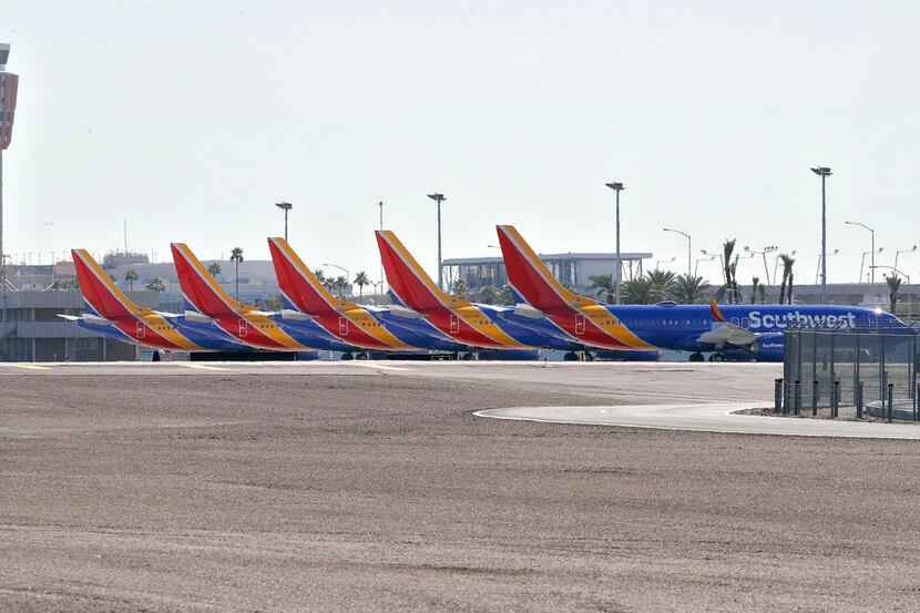Five Southwest Airlines Boeing 737 Max jets are grounded at Sky Harbor International Airport...