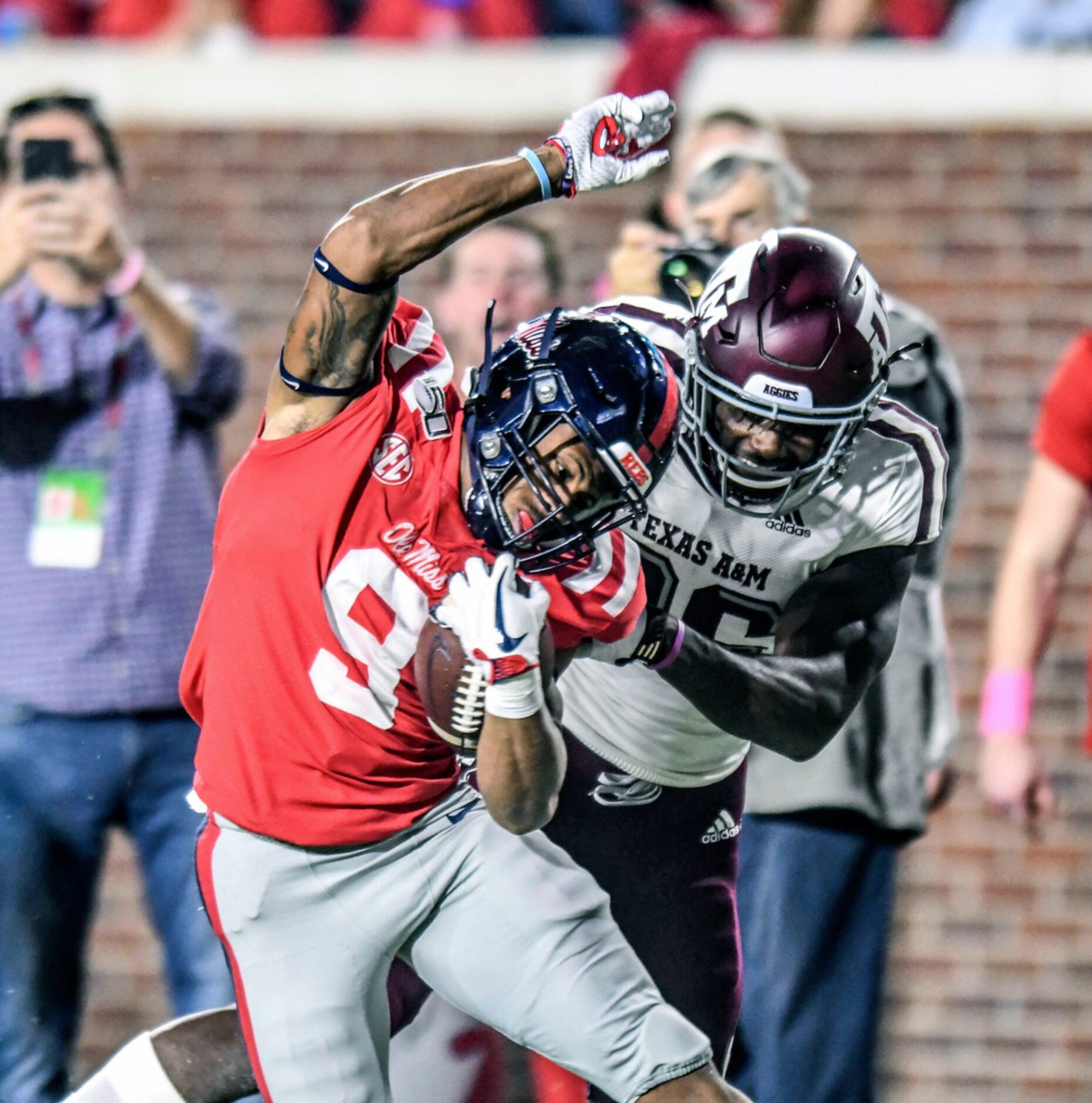 Mississippi running back Jerrion Ealy (9) slips the tackle attempt by Texas A&M defensive...