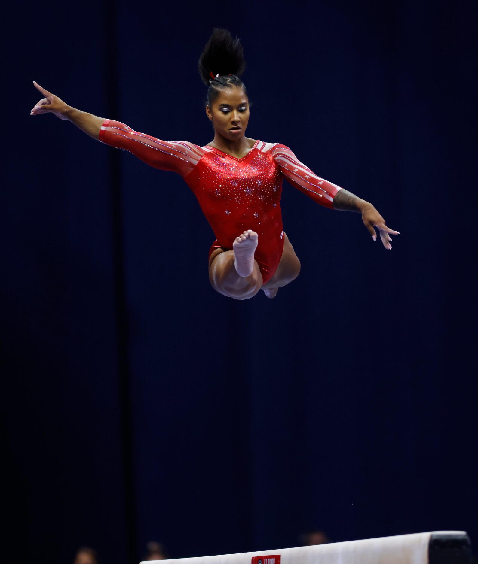 Jordan Chiles competes on the balance beam during day 2 of the women's 2021 U.S. Olympic...