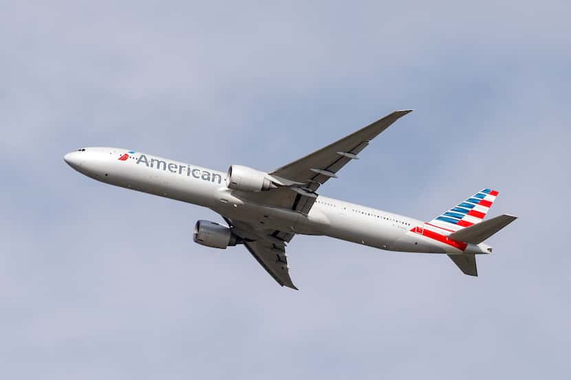 An American Airlines Boeing 777-300 takes off from DFW International Airport on Sept. 3.
