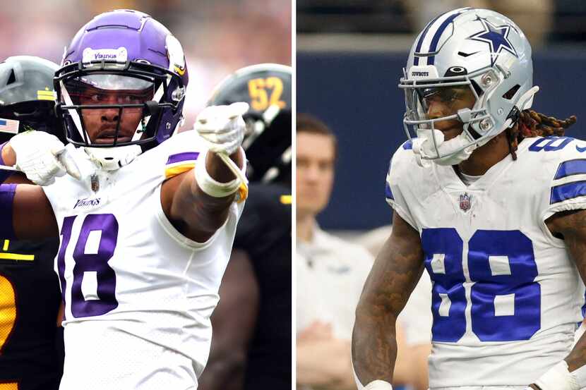 Vikings receiver Justin Jefferson (left) and Cowboys receiver CeeDee Lamb (right). Left...