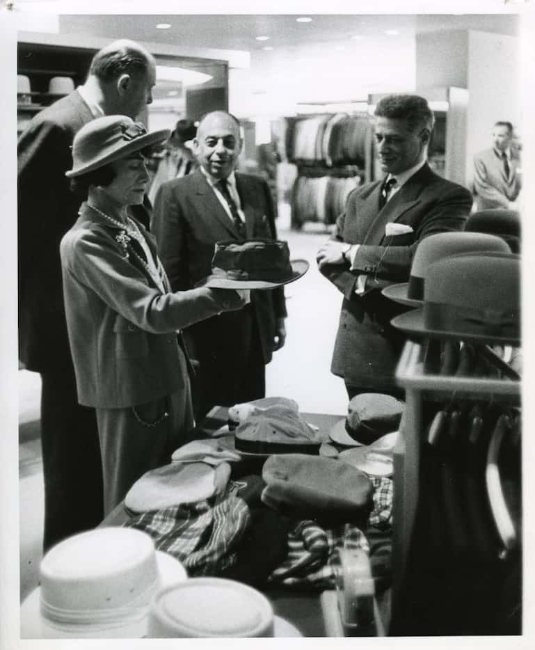 Paris fashion designer Coco Chanel (left) toured luxury retailer Neiman Marcus during a 1957...