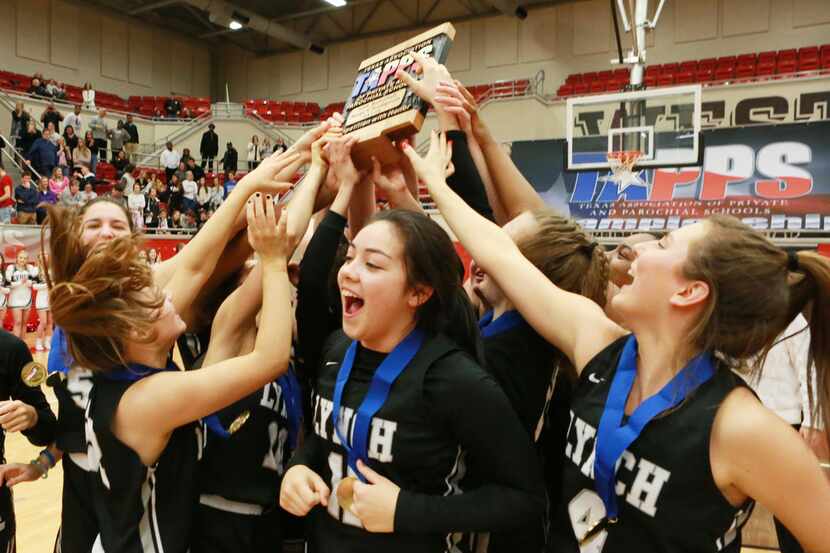 Bishop Lynch High School women basketball teammates celebrates their State Championship...