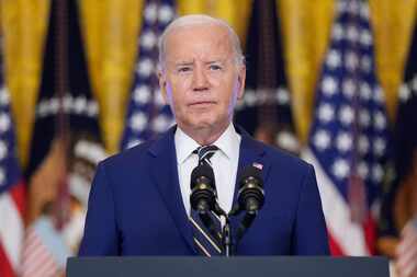 President Joe Biden speaks about an executive order in the East Room at the White House in...