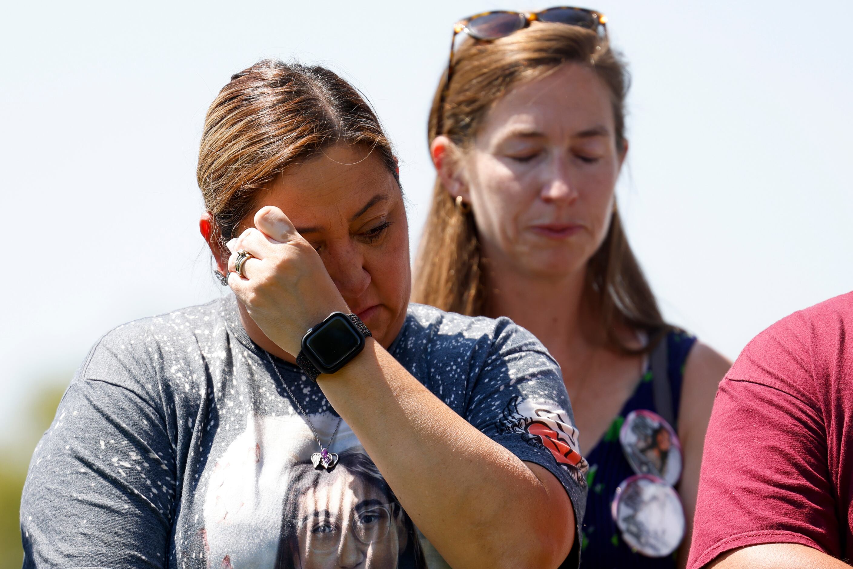 Veronica Mata, mother of Uvalde mass shooting victim Tess Marie Mata, wipes her tears during...