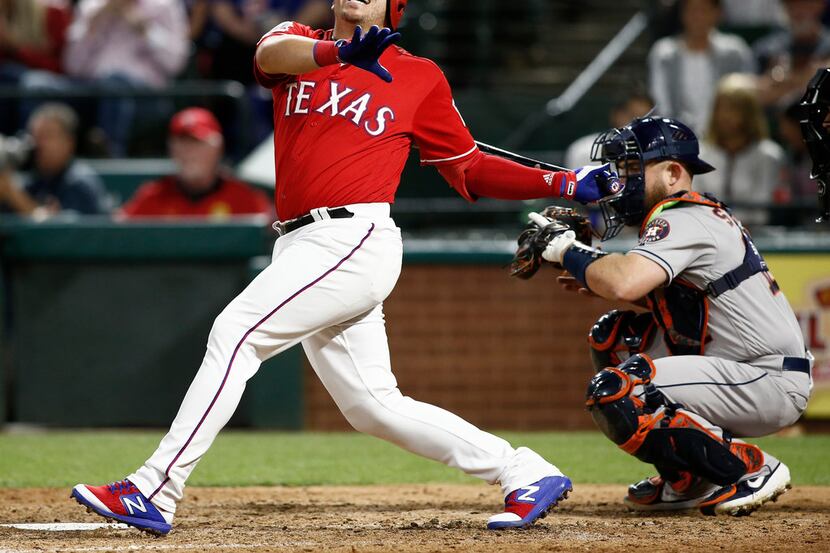 Texas Rangers' Asdrubal CabreraÂ bats against the Houston Astros during the seventh inning...