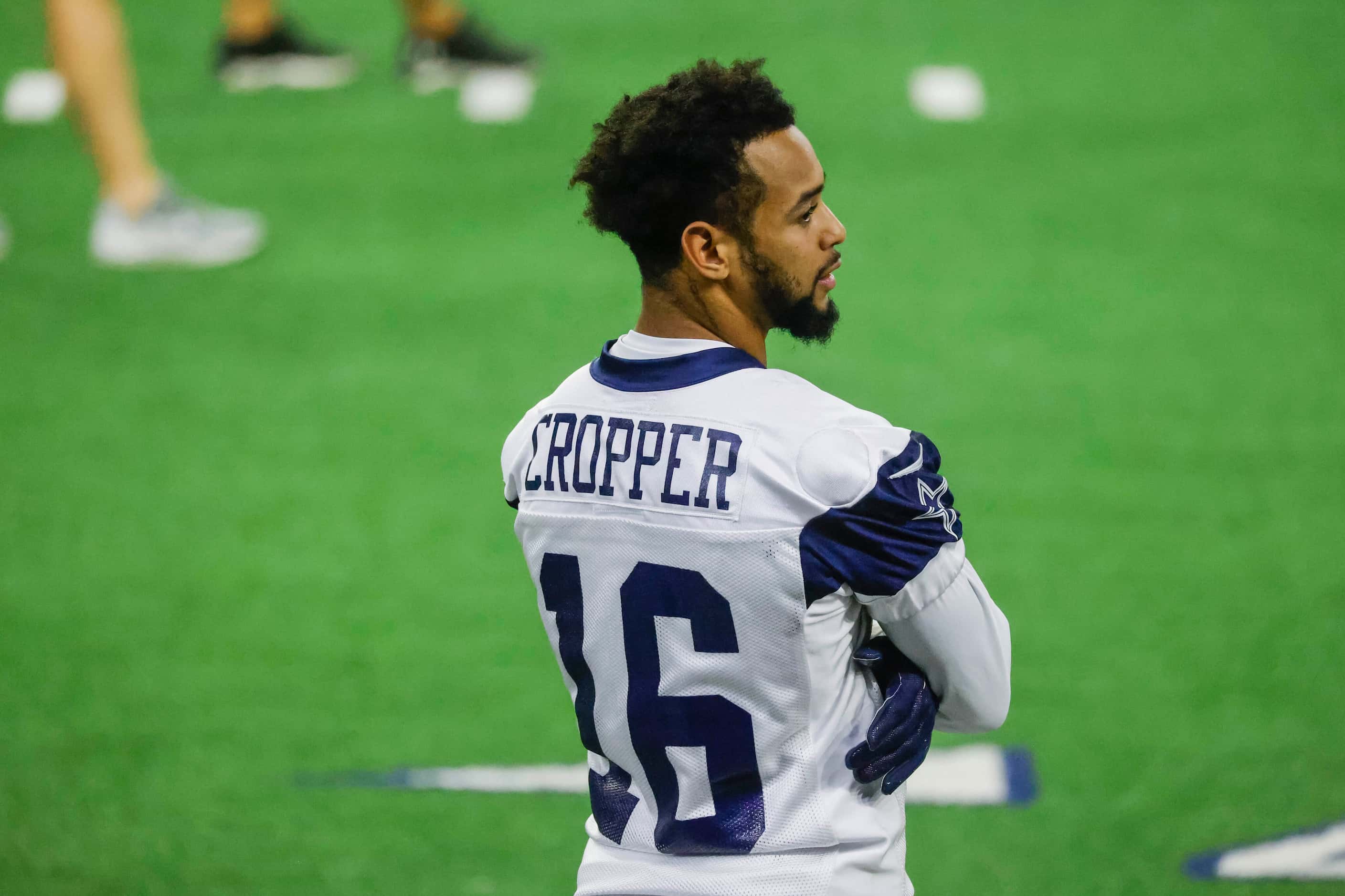 Dallas Cowboys Jalen Moreno-Crooper remains in the sideline during OTA practice on Thursday,...