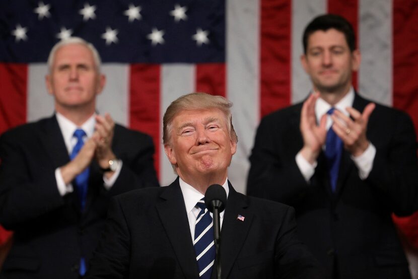 President Donald Trump addresses a joint session of Congress on Capitol Hill in Washington,...