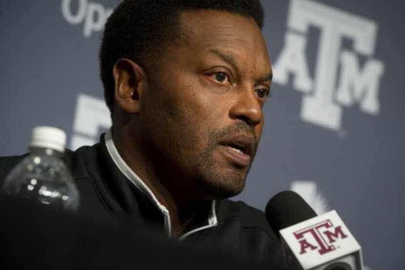 Texas AM coach Kevin Sumlin speaks during an NCAA college football press conference in...