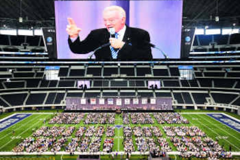  Owner Jerry Jones addresses the crowd at the Cowboys' annual kickoff luncheon, which...