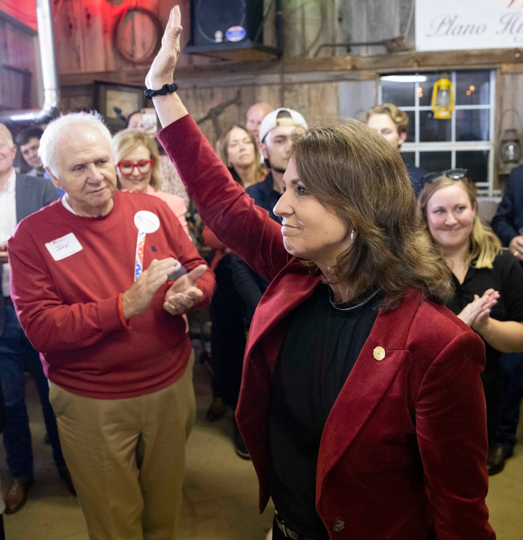 Sen. Angela Paxton thanks the crowd after winning her election on Tuesday, Nov. 8, 2022, at...