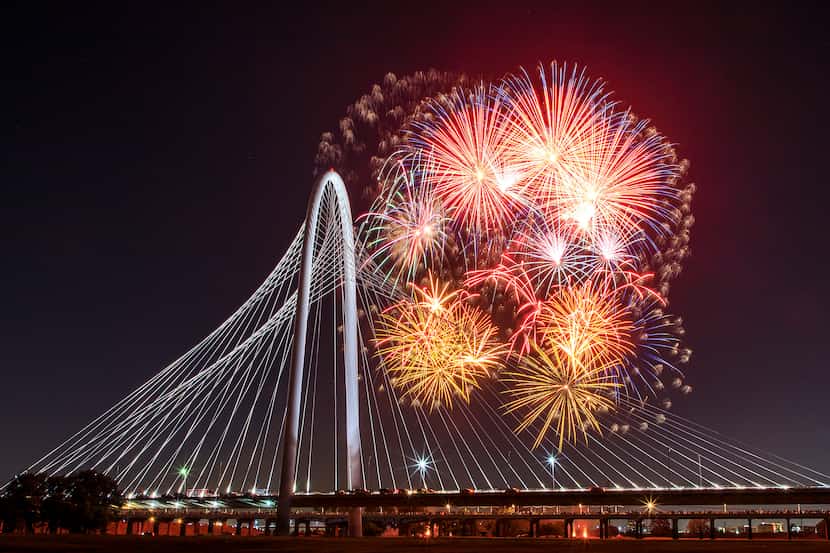 Fireworks exploded over the Margaret Hunt Hill Bridge in July 2018.