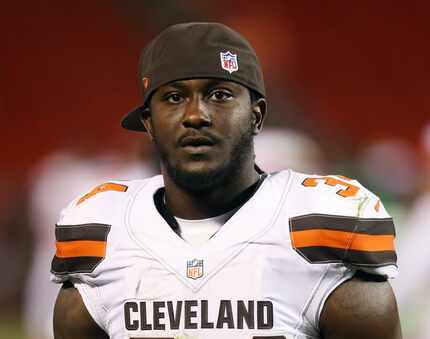 In this Aug. 13, 2015, file photo, Cleveland Browns running back Isaiah Crowell (34) is...