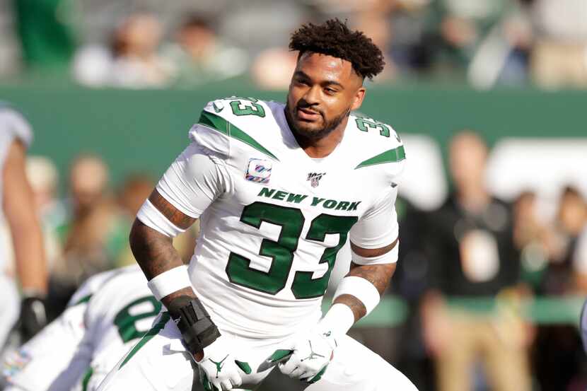 New York Jets' Jamal Adams warms-up before an NFL football game against the Dallas Cowboys,...