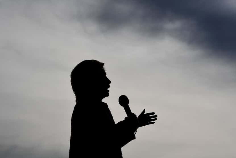 US Democratic presidential nominee Hillary Clinton speaks at a Democratic party "Women Win"...
