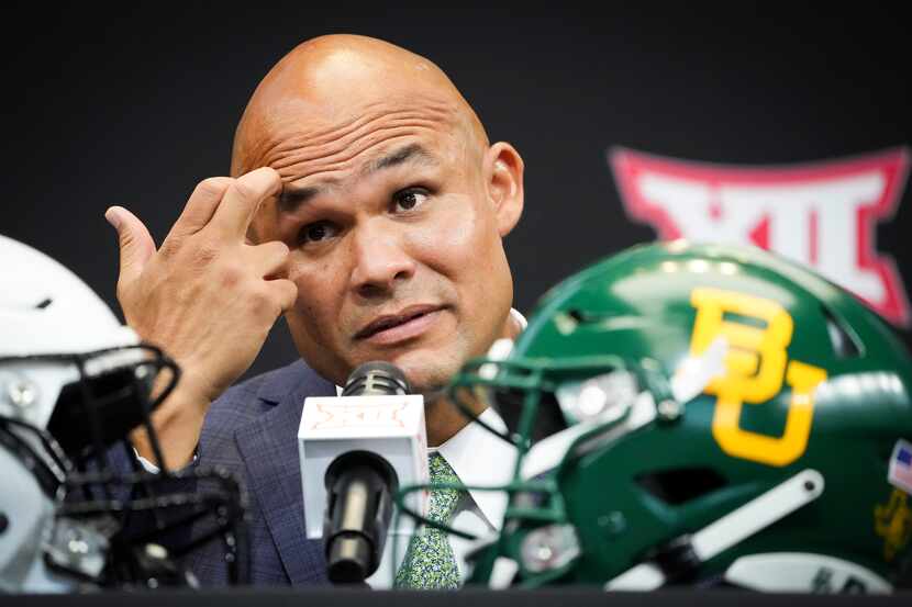Baylor head coach Dave Aranda speaks to the press during the Big 12 Conference football...