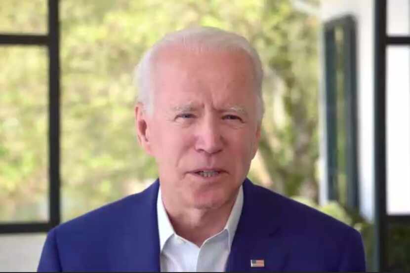 Joe Biden participates in a LULAC video town hall via Zoom on May 4, 2020, to discuss...