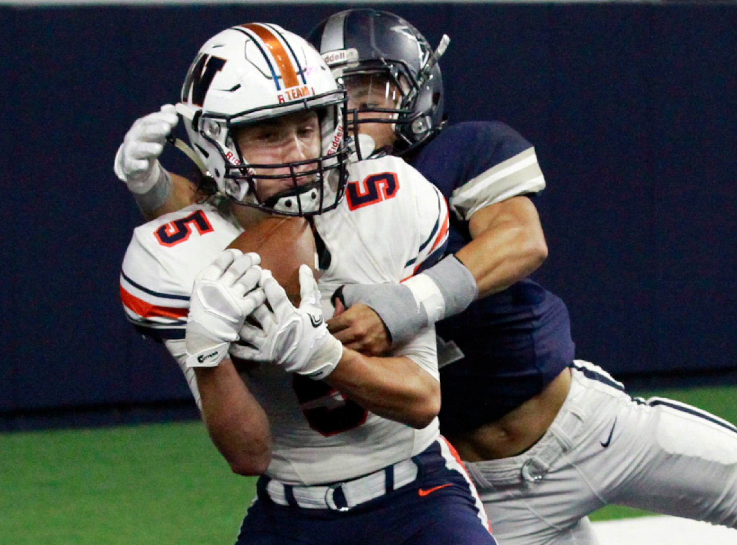 Frisco Wakeland High WR Nick Cryer (5) catches a touchdown pass in front of Frisco Lone Star...