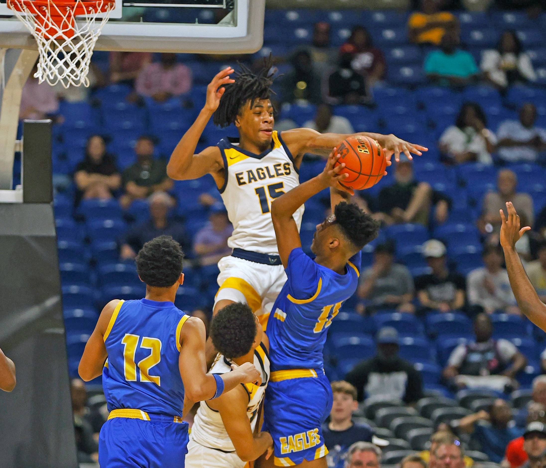 Oak Cliff Faith Family Academy Jadyn Toppin (15) blocks shot of Houston Washington Chris...