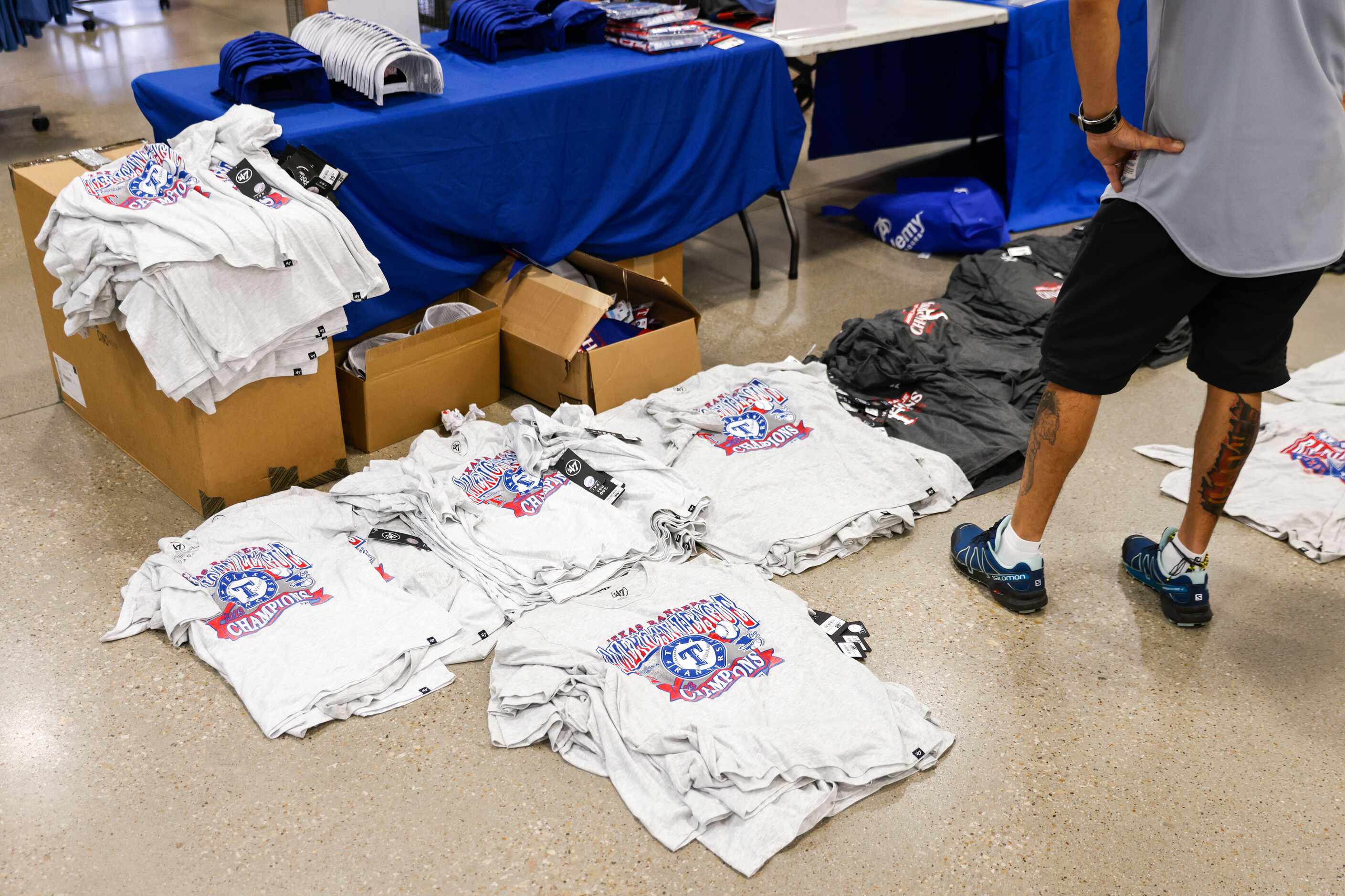Texas Rangers World Series theme shirts at Academy Sports + Outdoors on, Tuesday, Oct. 24,...