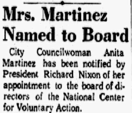 The news that Martinez had been appointed to the National Center for Voluntary Action...