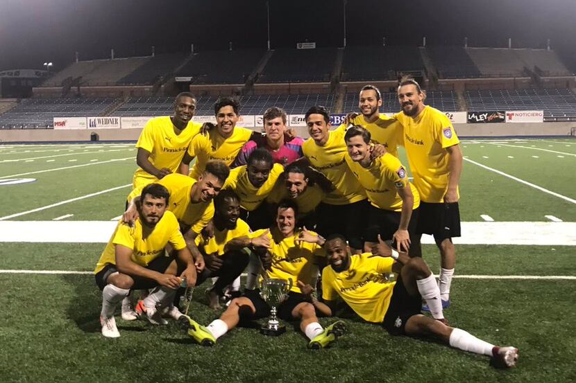 Fort Worth Vaqueros pose for pictures after winning the 2019 NPSL Lone Star Conference...