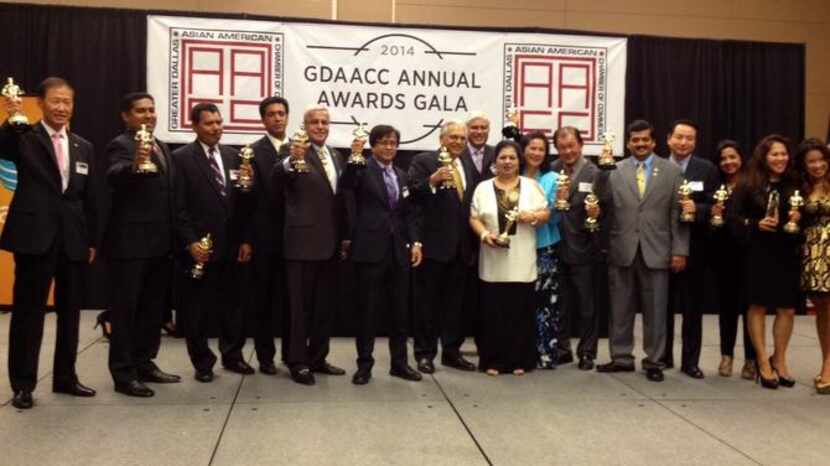
Members of the Greater Dallas Asian American Chamber and award winners gather on stage at...