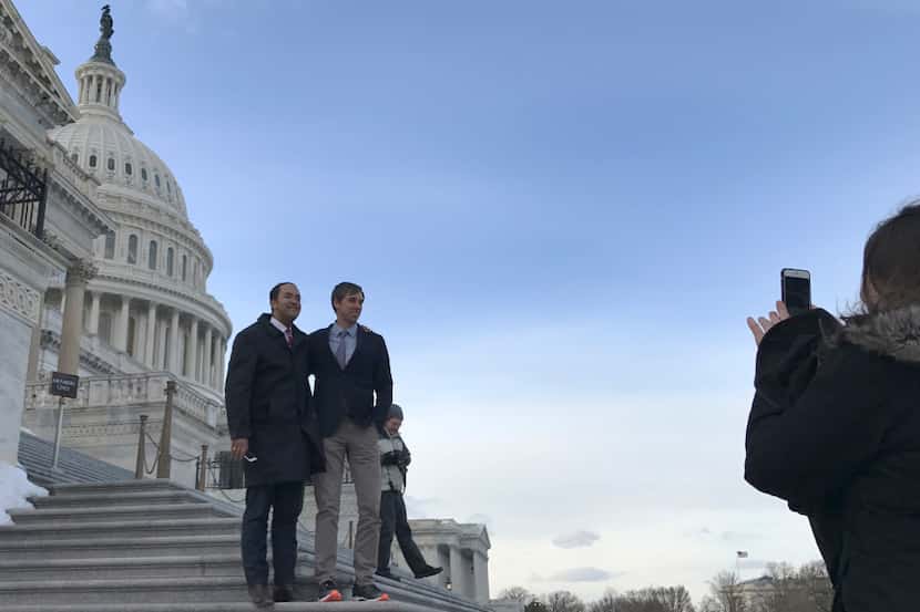 Rep. Will Hurd, R-Texas, left, Rep. Beto O'Rourke, D-Texas., pose for a photo at the U.S....