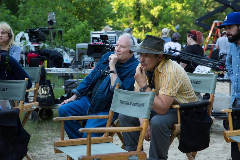 Author Joe Lansdale  (left, with series executive producer Nick Damici) on the set of  Hap...