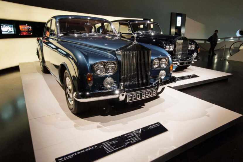 A 1964 Rolls Royce Silver Cloud III (foreground) and a 1966 Phantom V stand side by side in...