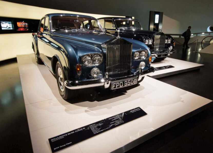A 1964 Rolls Royce Silver Cloud III (foreground) and a 1966 Phantom V stand side by side in...