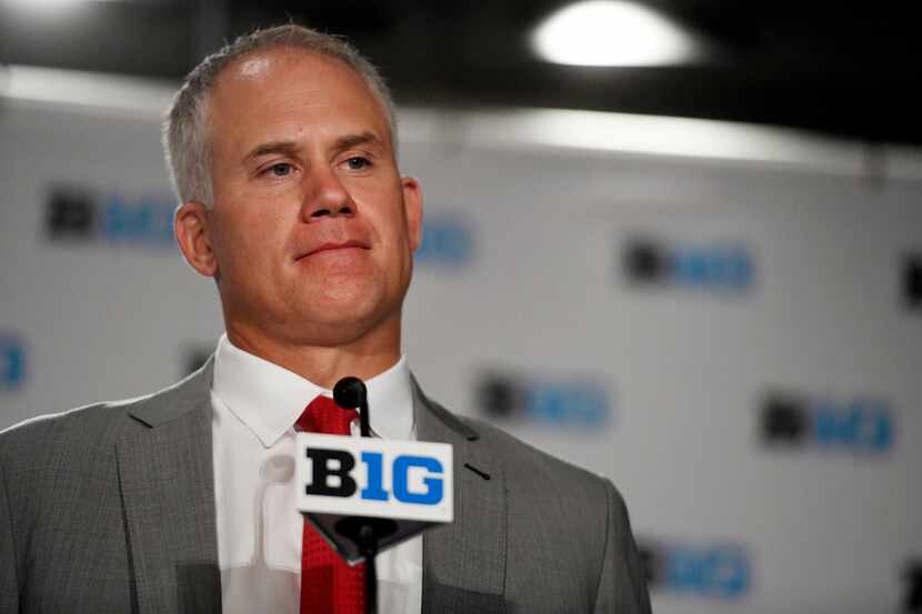 FILE - In this July 24, 2018 file photo, Maryland head coach DJ Durkin speaks at Big Ten...