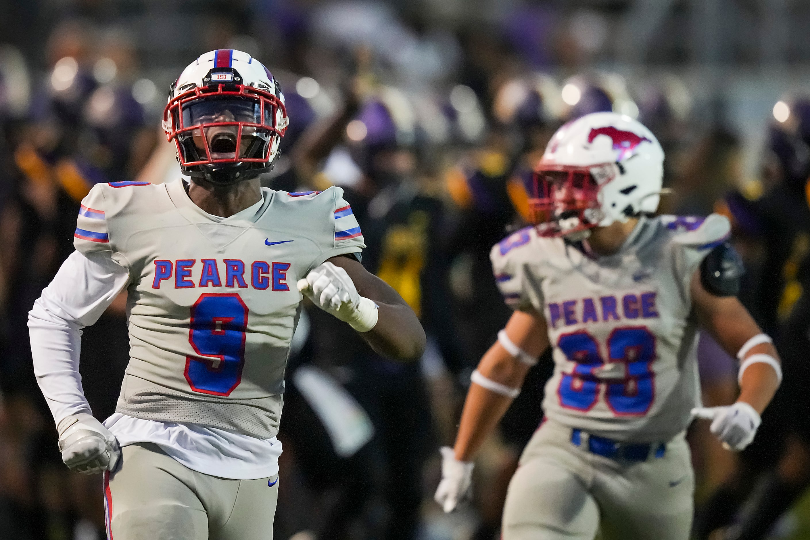 Richardson Pearce defensive lineman Jonathan Agumadu (9) celebrates after sacking Richardson...