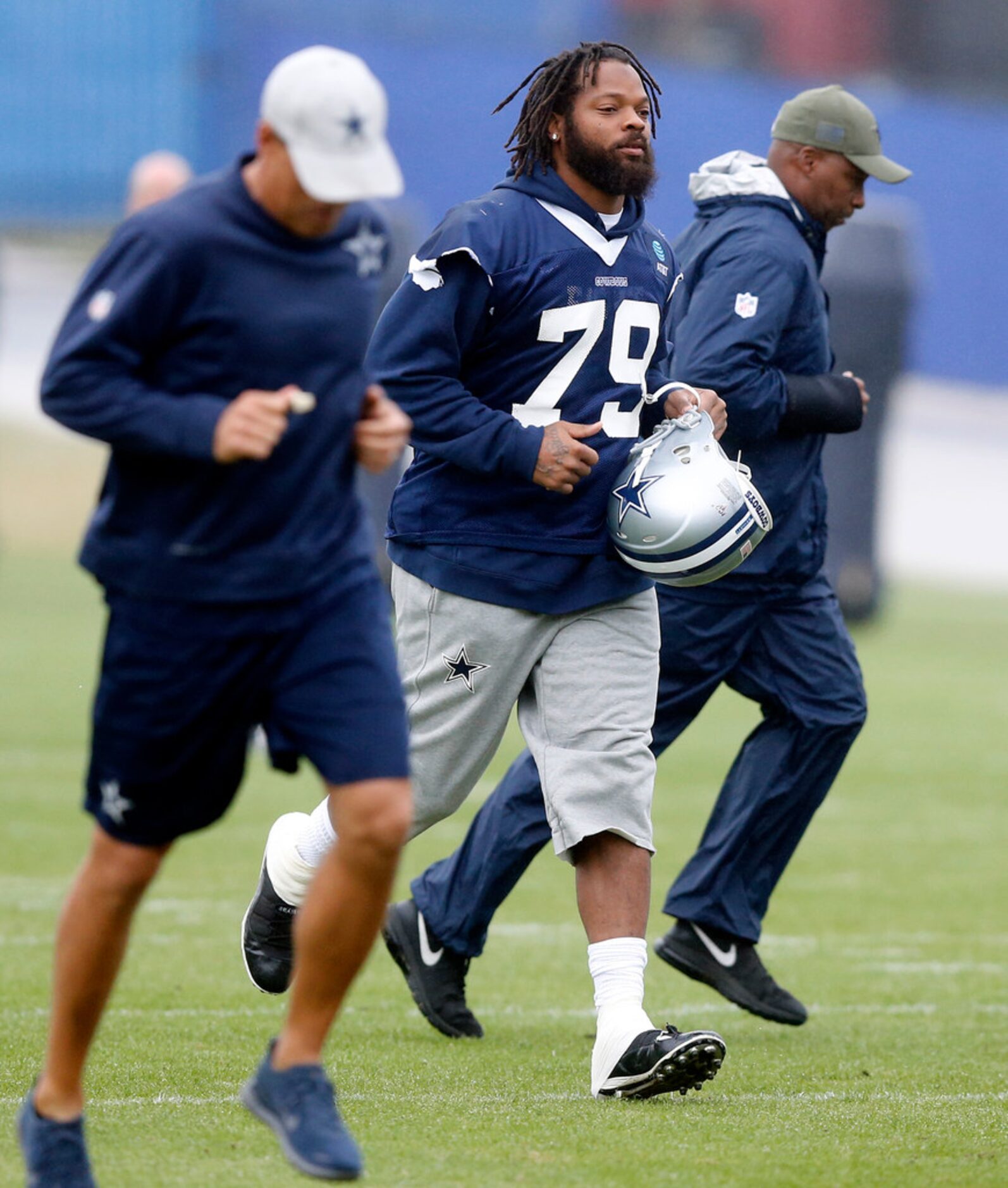 New Dallas Cowboys defensive end Michael Bennett Jr. (79) joins the team for practice at The...