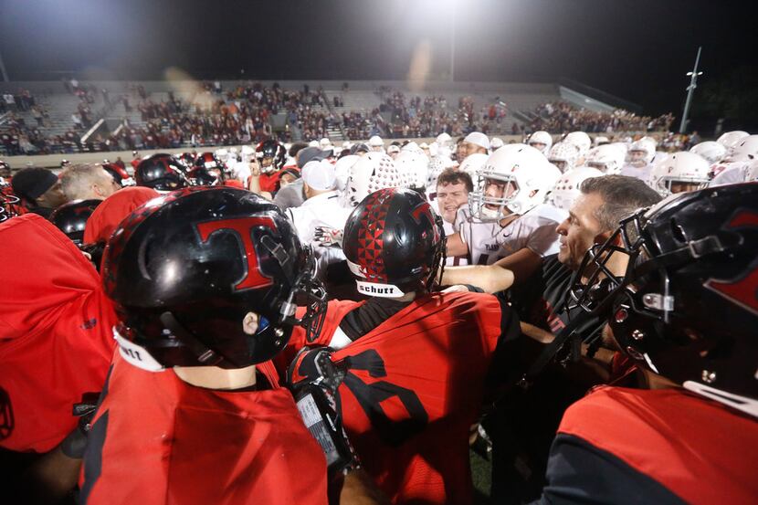 Euless Trinity and Plano players are separated after a scuffle broke out after Trinity's...