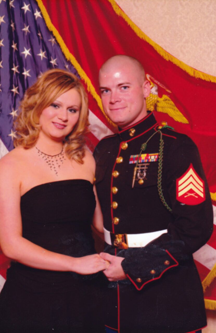 An undated photo shows Andrew Litz, who served three tours in Iraq, with his wife, Heather.