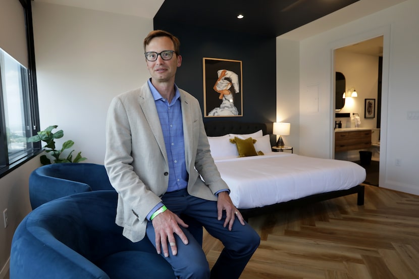 The Guild co-founder Brian Carrico in one of the rooms at Santander Tower in downtown...