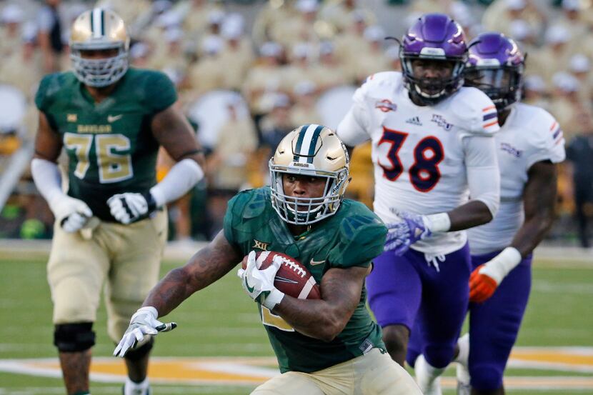 Baylor running back Shock Linwood (32) is pictured during the Northwestern State University...