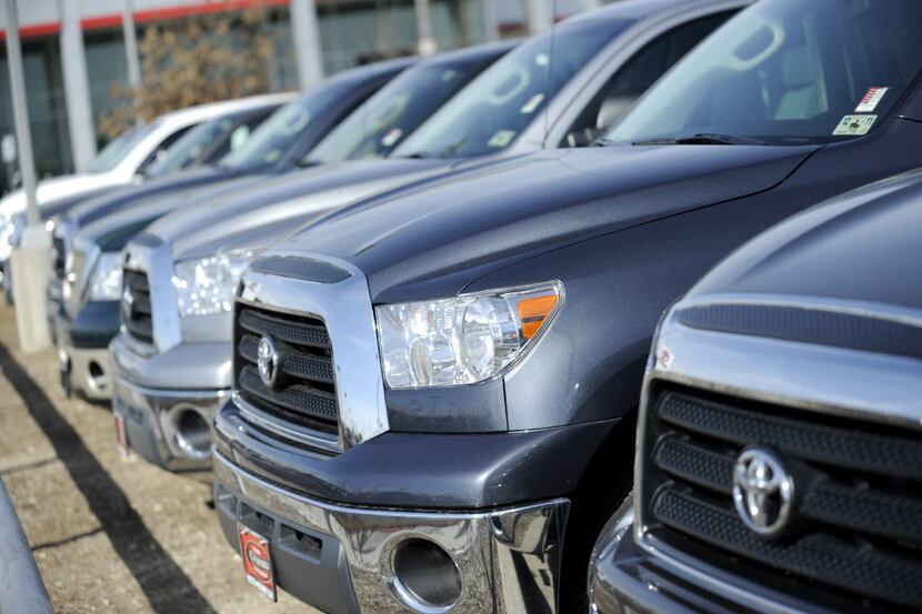 A row of used Toyota Tundras, January 26, 2011 at Pat Lobb Toyota and Scion in McKinney,...