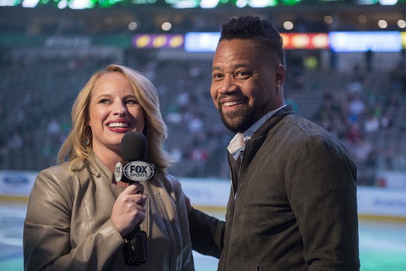 Feb 25, 2016: Actor Cuba Gooding Jr is interviewed before the game between the Dallas Stars...