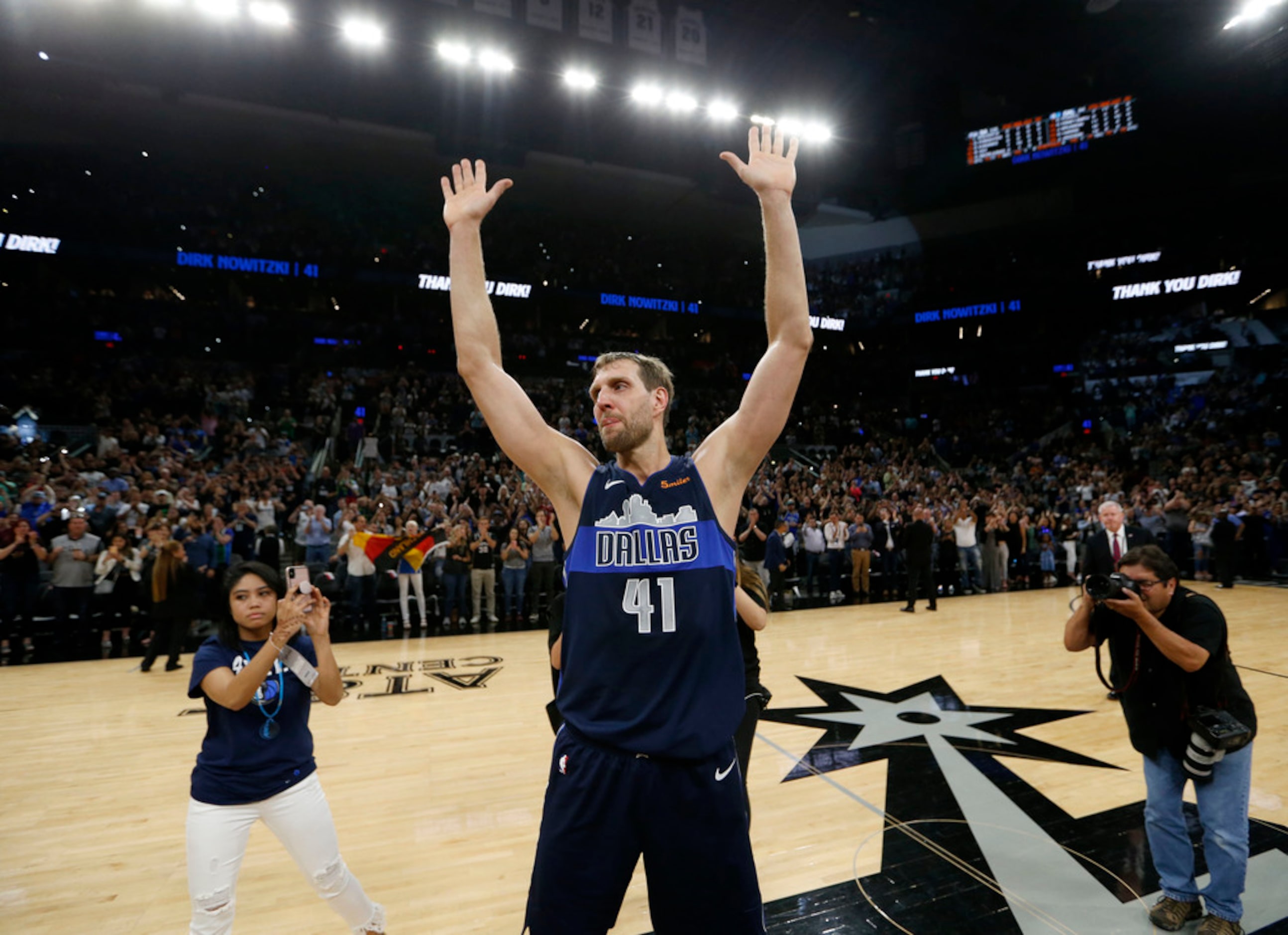 Dallas Mavericks forward Dirk Nowitzki (41) walks the court after the game against the San...