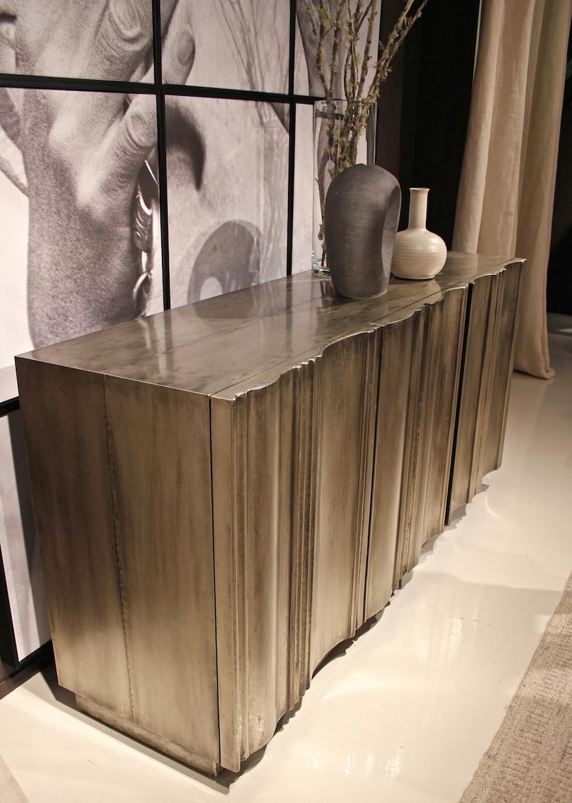 Bernhardt Interiors Winston Credenza with undulating doors in a nickel-silver-alloy-clad...