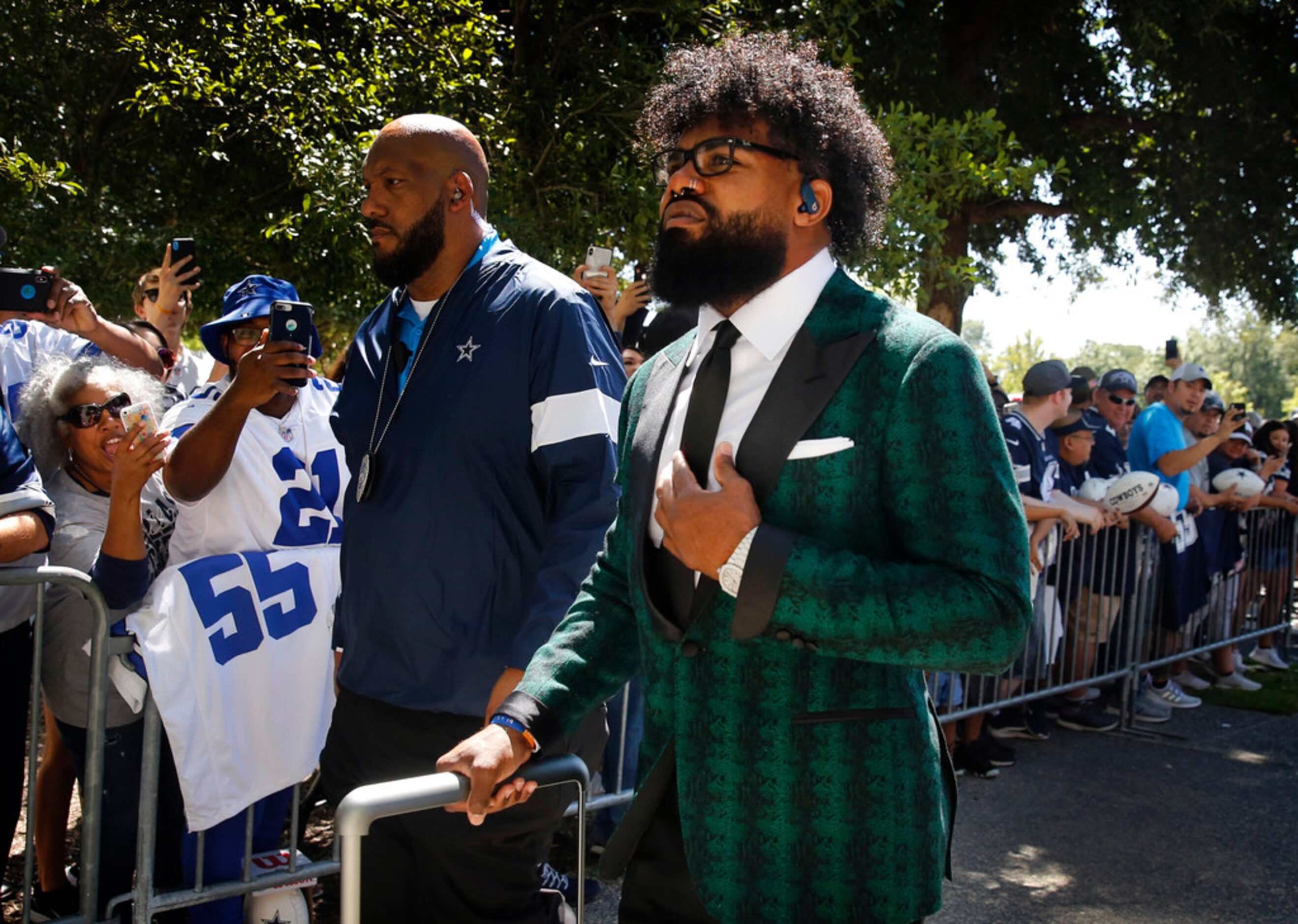 Dallas Cowboys running back Ezekiel Elliott arrives at AT&T Stadium in Arlington, Texas for...