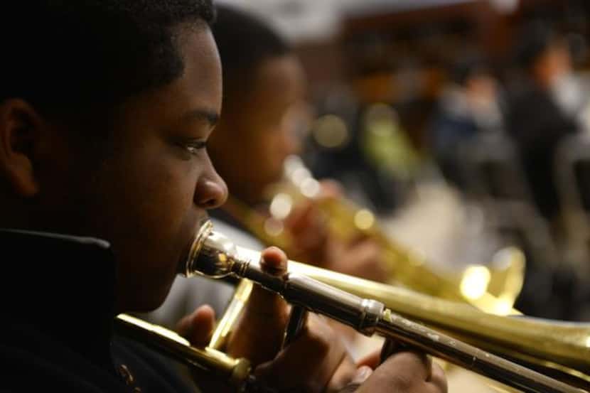 
Seventh-grader Christopher Strong is a member of the advanced band class at Dallas ISD’s...