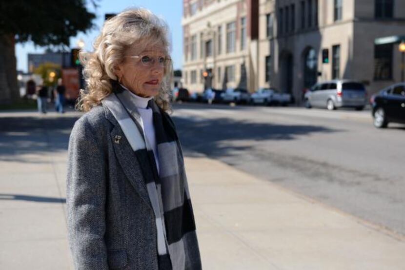 
Cynthia Herschkowitsch stands at the spot she stood 50 years ago in downtown Dallas where...
