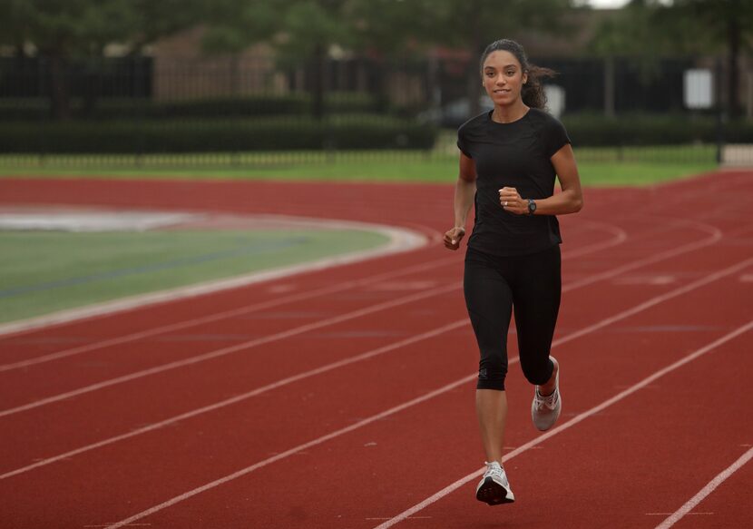 Melissa Gonzalez warms up before her training at Standridge Stadium in Carrollton, TX, on...