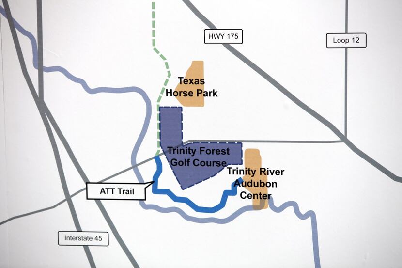 A graphic showing the plans for the Trinity Forest Golf Course at a press conference...