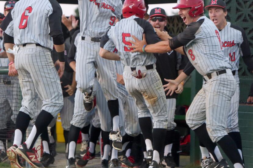 The Flower Mound Marcus bench had plenty to celebrate as they welcome outfielder Blake Covin...