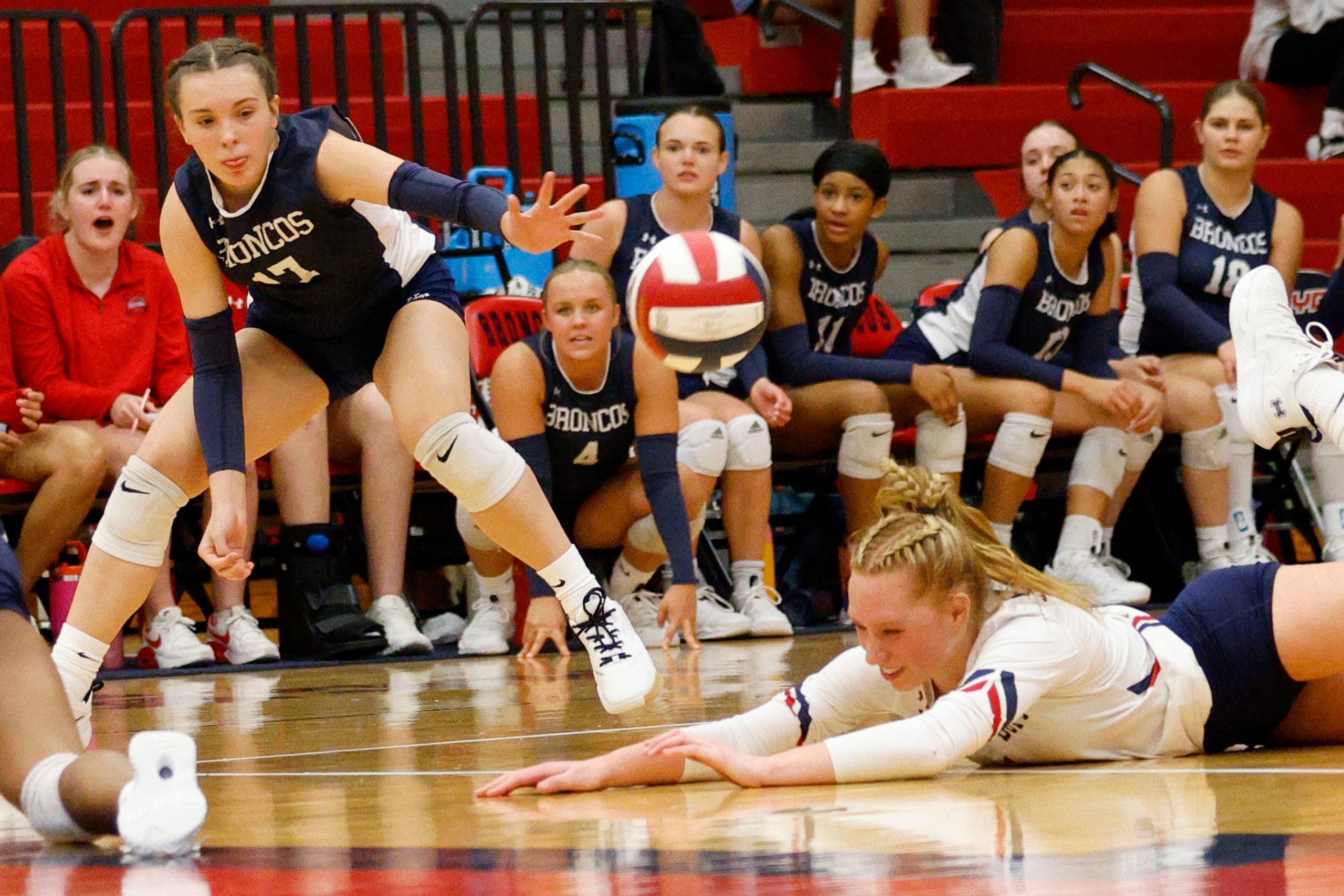 McKinney Boyd's Ale Romo (1) tries for a save against Plano East as McKinney Boyd's Kam...