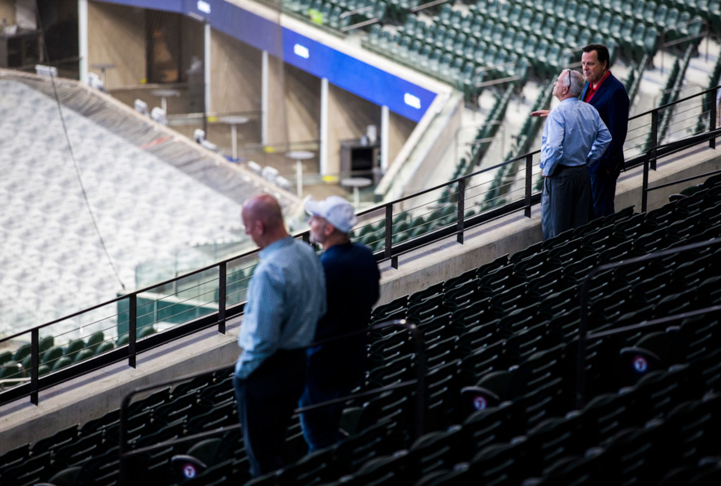 Visitors look out over the field during an open house for the Texas Rangers' new Globe Life...